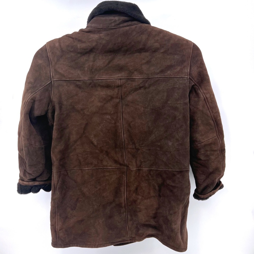 Saks Fifth Avenue Mens L Shearling Coat Brown Suede Leather Jacket Made in Italy - Picture 3 of 10